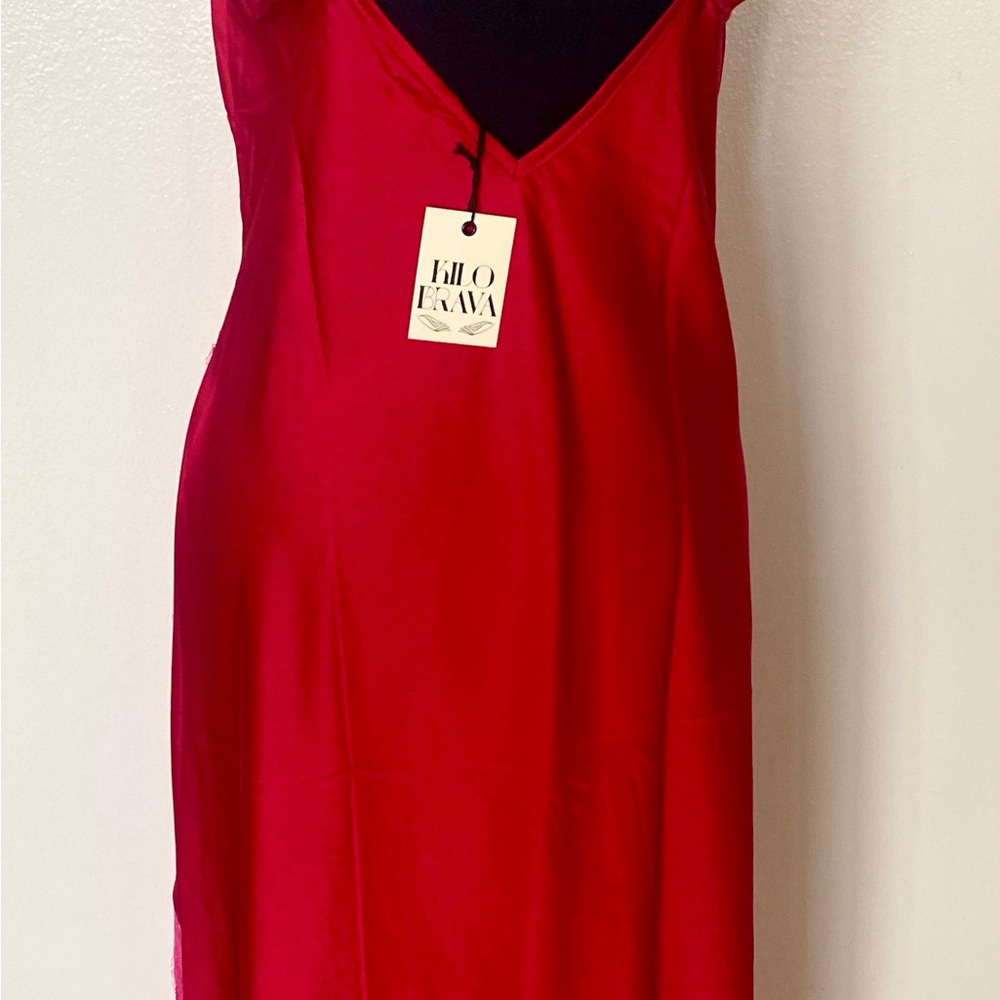 🆕-KILO BRAVA - VALENTINE SEXY SATIN & LACE MIDI SLIP - LIPSTICK RED/HOT PINK - Picture 9 of 9